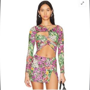 AFRM Brami Bodysuit In Fuchsia, Green - Mixed Floral Sub
